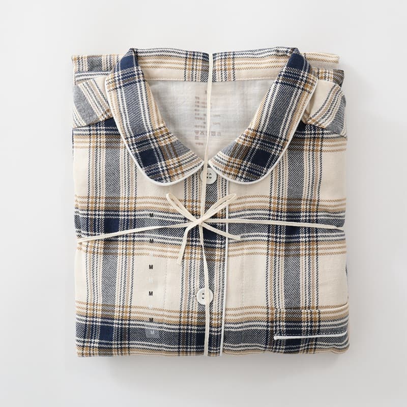 Japanese demi-season cotton pijama, men's flannel long-sleeve, sleeves, set 3