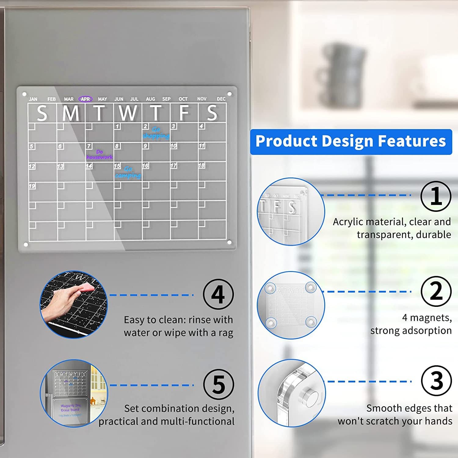 Acrylic transparent magnetic strong magnet, calendar, erasable writing board 2