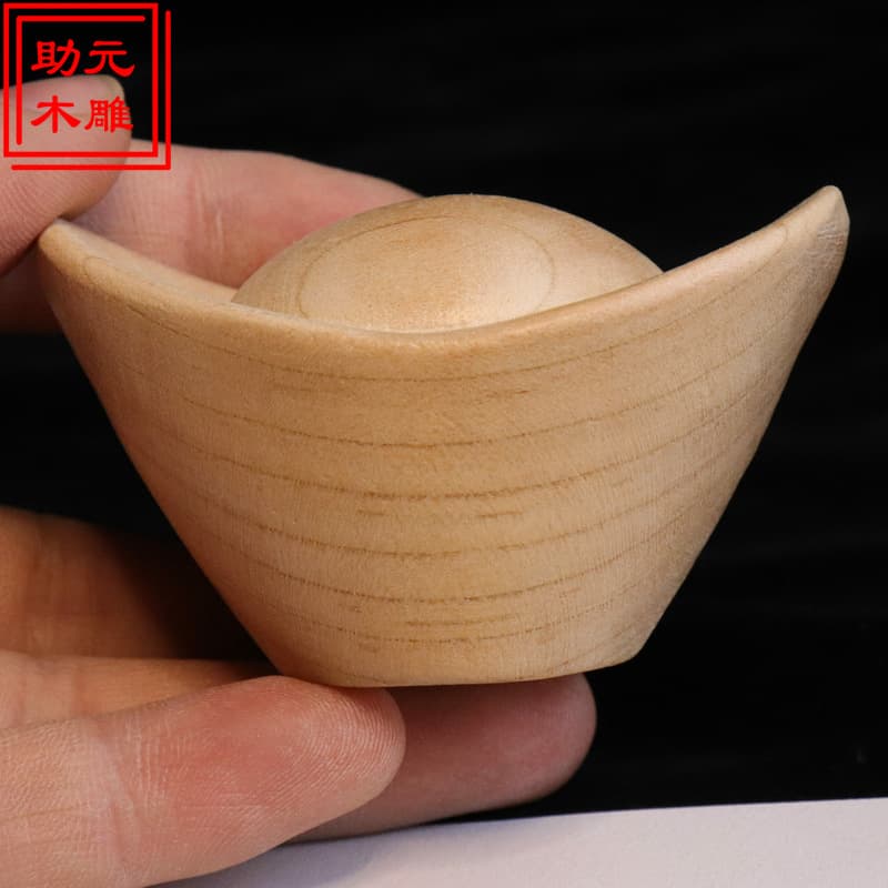 Peach wood ingot wood carving small ornaments Guangjin wooden crafts grasping week supplies props handle pieces wholesale 2