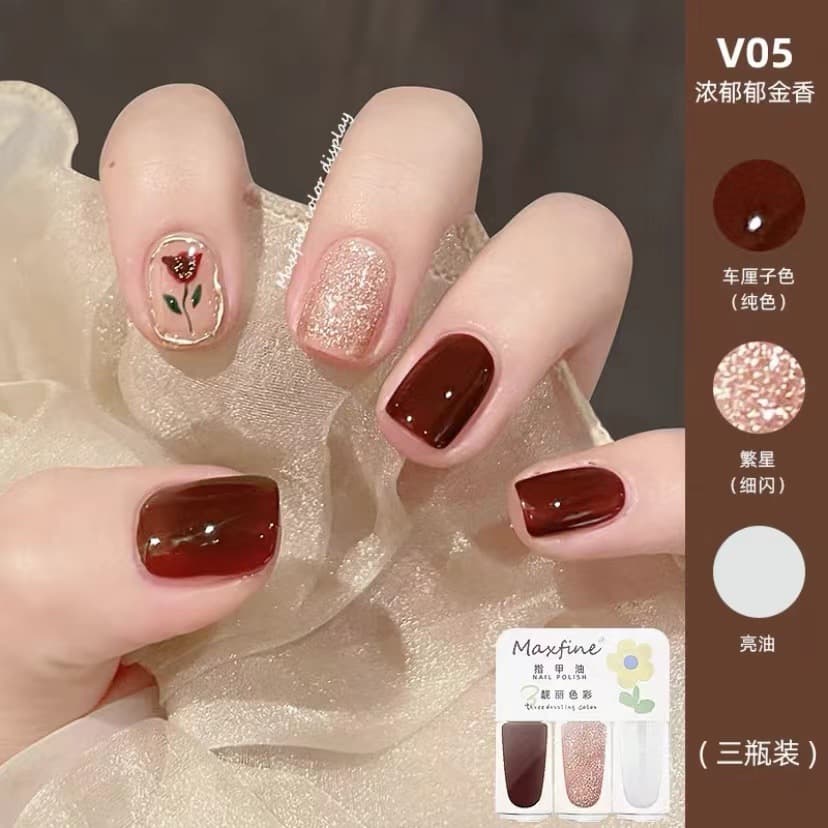 Maxfine (Wholesale), nail polish, detachable set water based for manicure, three colors, no lamp dry, quick dry, long-term effect, (Physicals)