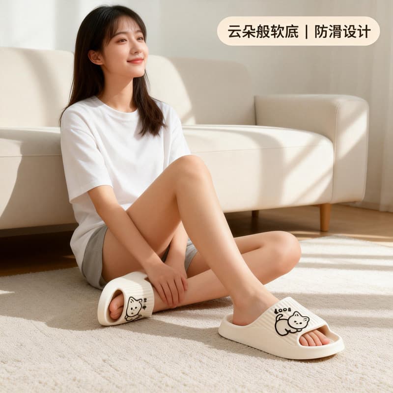 Home cartoon non-slip summer women's slippers, cute men's slippers for bathroom, antibacterial treatment, for beloved 4
