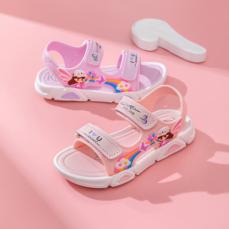 Summer rainbow children's cute slippers, sandals with velcro, soft sole, simple and elegant design 1