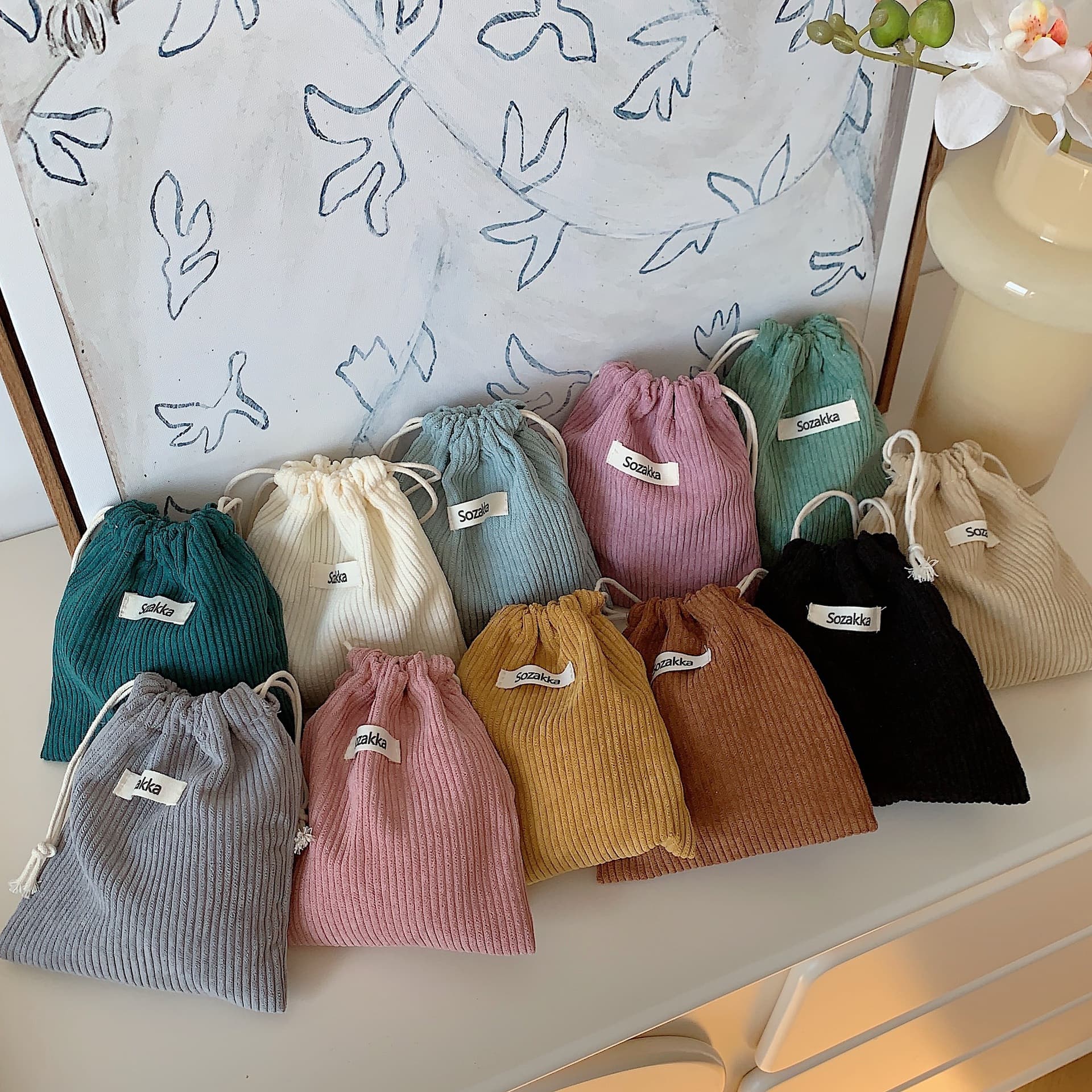 Solid color storage bag, cosmetic bag, handheld capacious shoulder bag, drawstring
