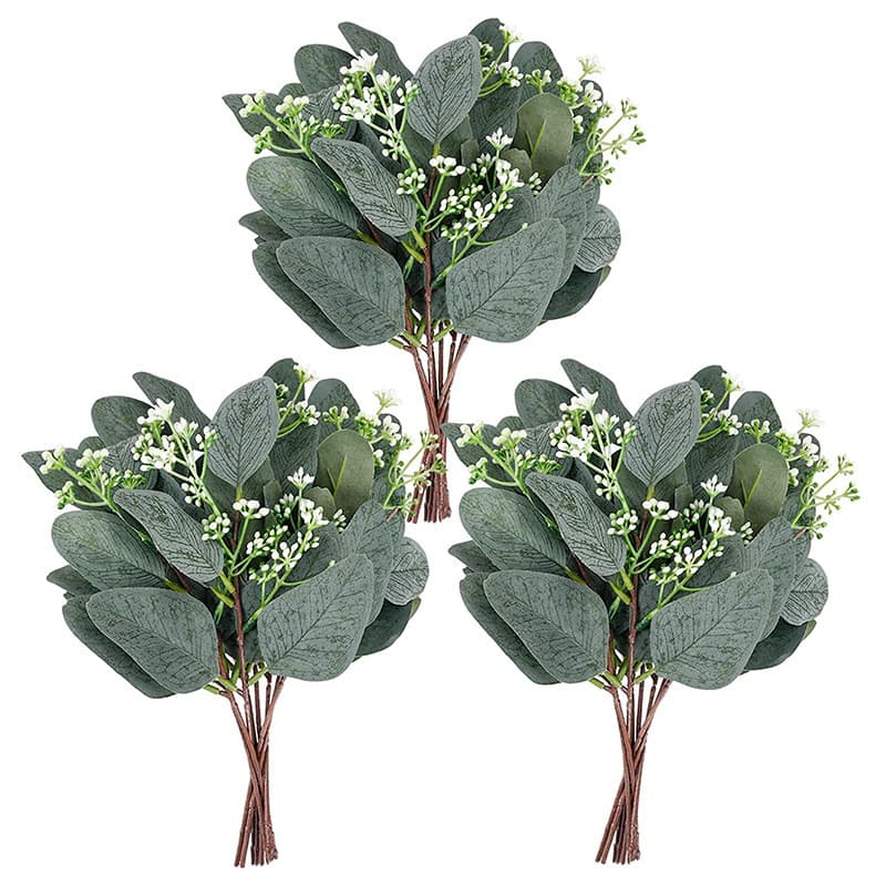 Amazon cross -border artificial flower artificial eucalyptus leaf stem short silver and branches green plant flower beam wedding decoration 5