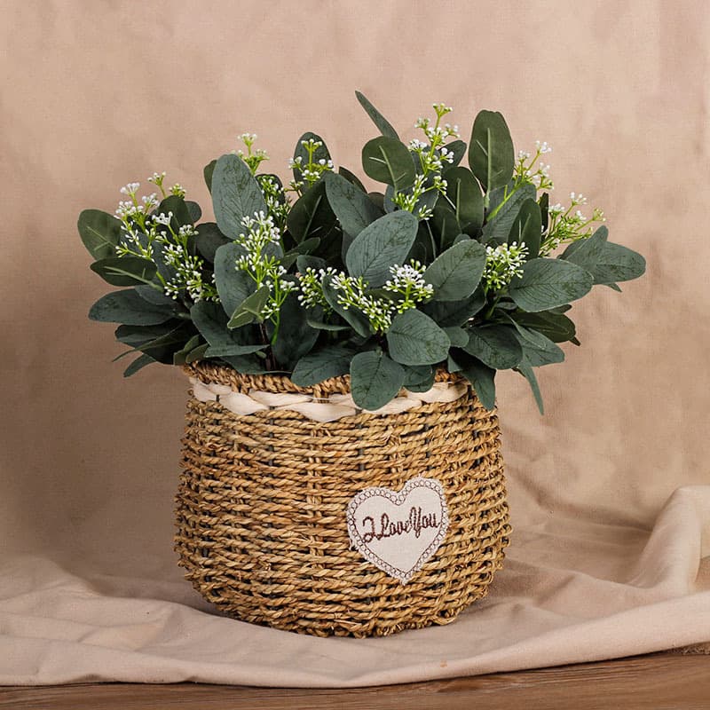Amazon cross -border artificial flower artificial eucalyptus leaf stem short silver and branches green plant flower beam wedding decoration 1