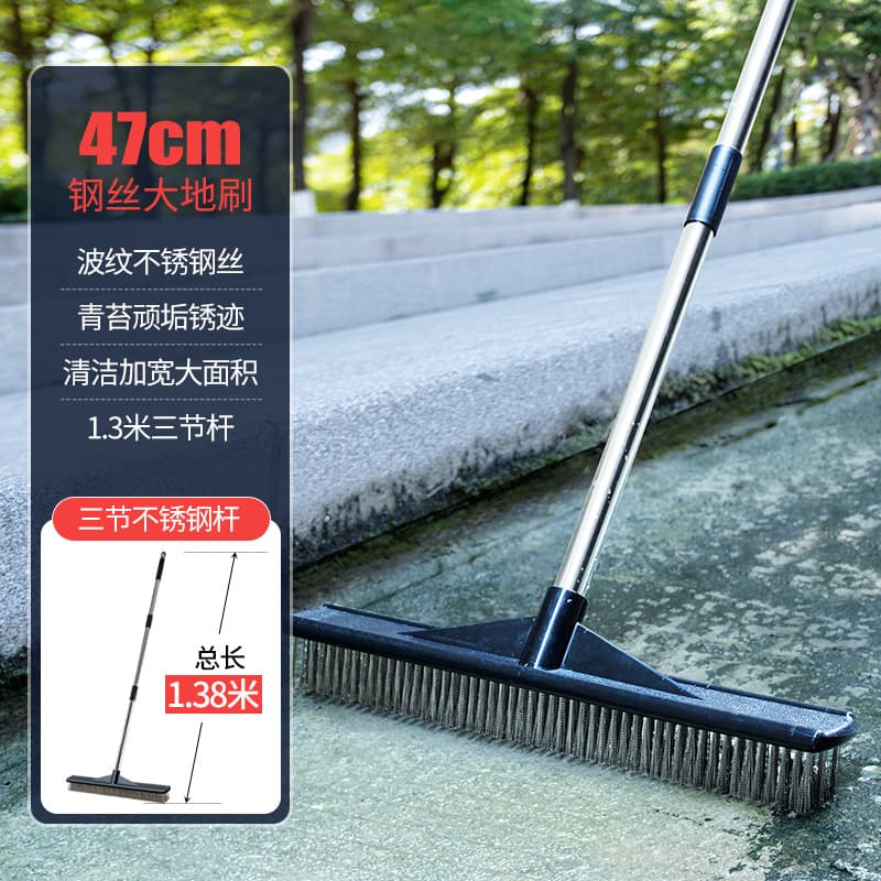 Long -handed steel wire brush floor cleaning brush stainless steel washing floor brush to remove moss oil stain industrial removal deck brush 7