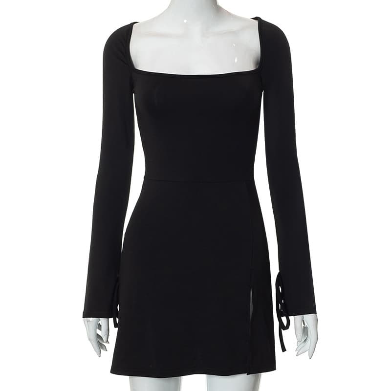Long Sleeve Fitted Slit French Evening Dress 5