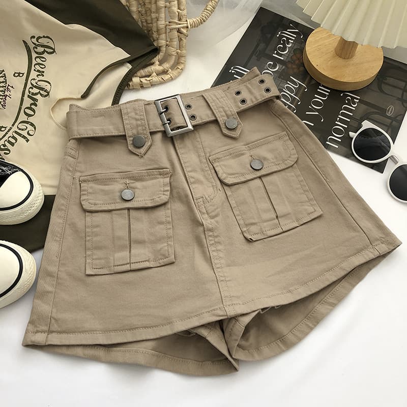 Belt, design denim skirt, summer trousers, universal mini-skirt, high waist, trend of season, 2025 years, Korean style, A-line, hip-accented 2