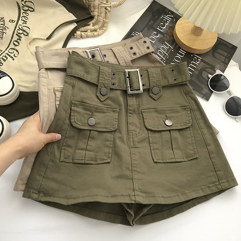 Belt, design denim skirt, summer trousers, universal mini-skirt, high waist, trend of season, 2025 years, Korean style, A-line, hip-accented