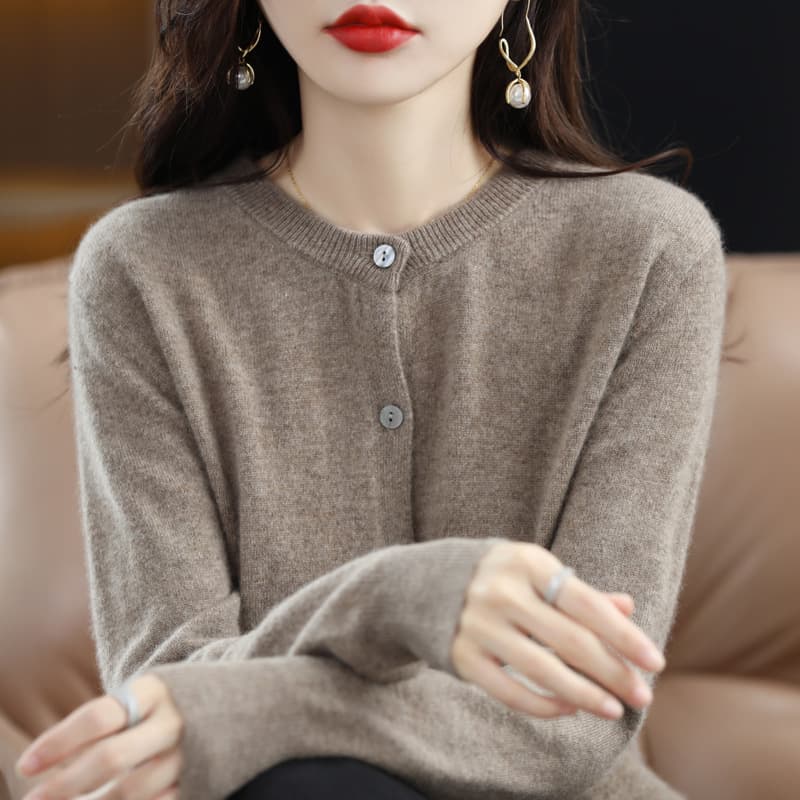 Knitted spring cardigan, sweater with a round collar, long-sleeve, jacket 4
