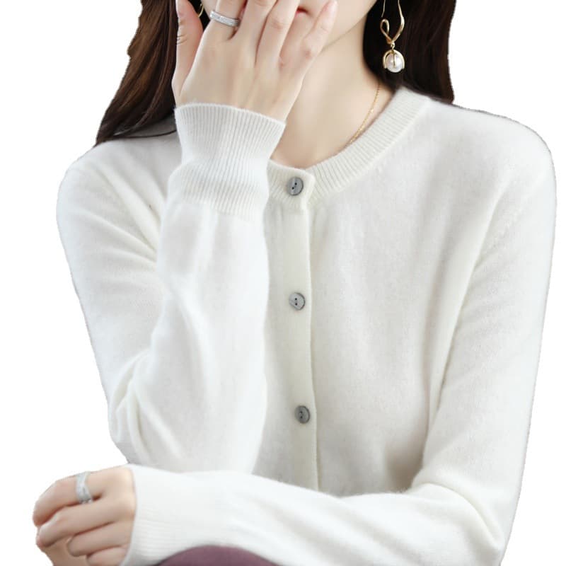 Knitted spring cardigan, sweater with a round collar, long-sleeve, jacket 5