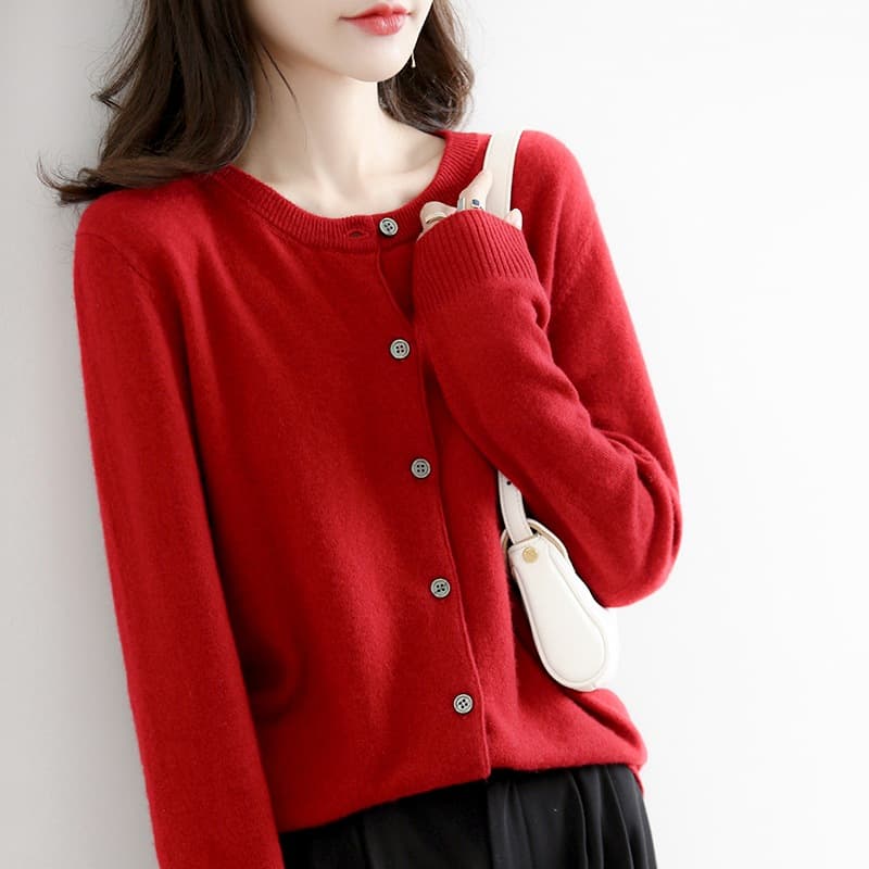 Autumn cardigan with a round collar, knitted short sweater, base body-friendly jacket, loose fit 2