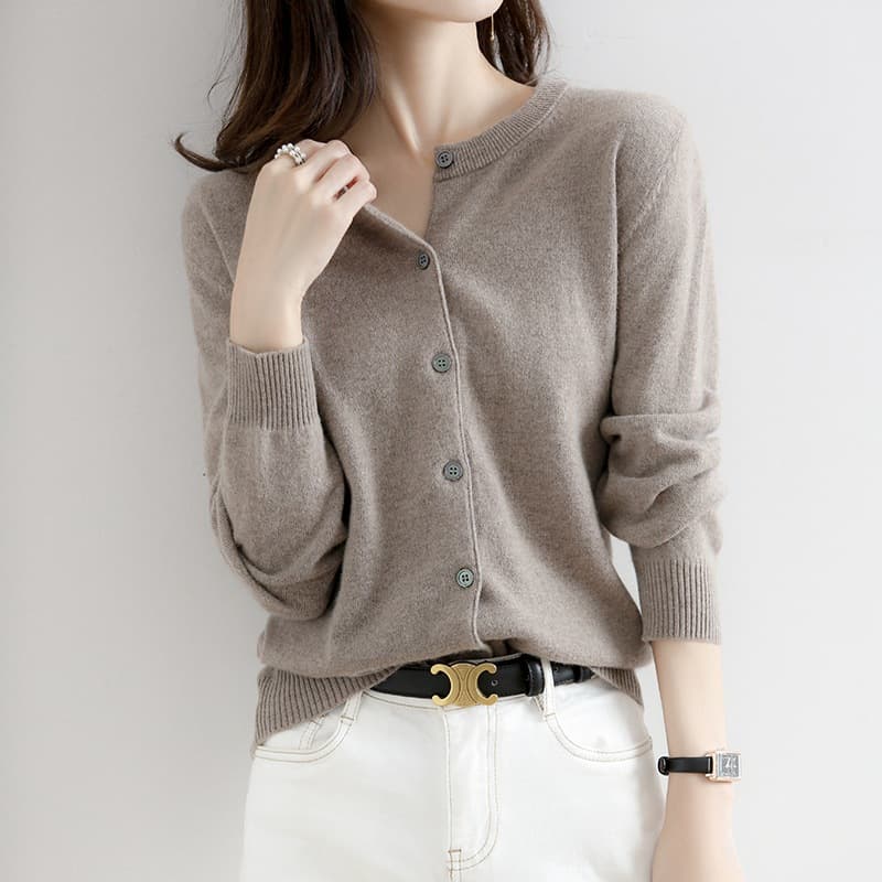 Autumn cardigan with a round collar, knitted short sweater, base body-friendly jacket, loose fit 4