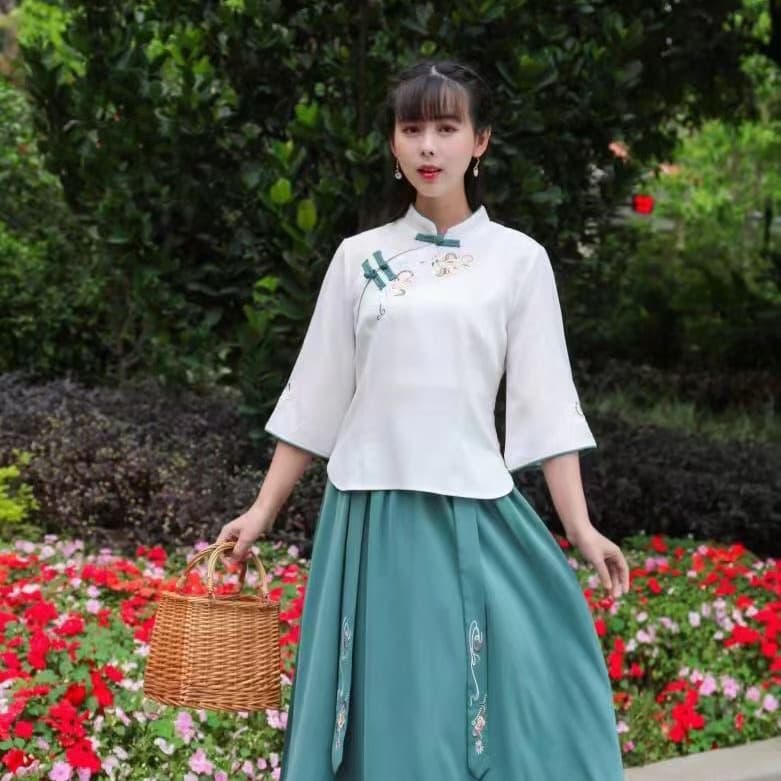 Hanfu, cheongsam, fresh set, cotton and linen, Chinese style 2