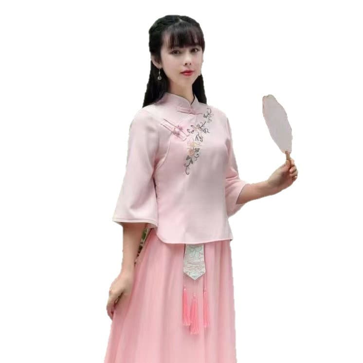 Hanfu, cheongsam, fresh set, cotton and linen, Chinese style 5