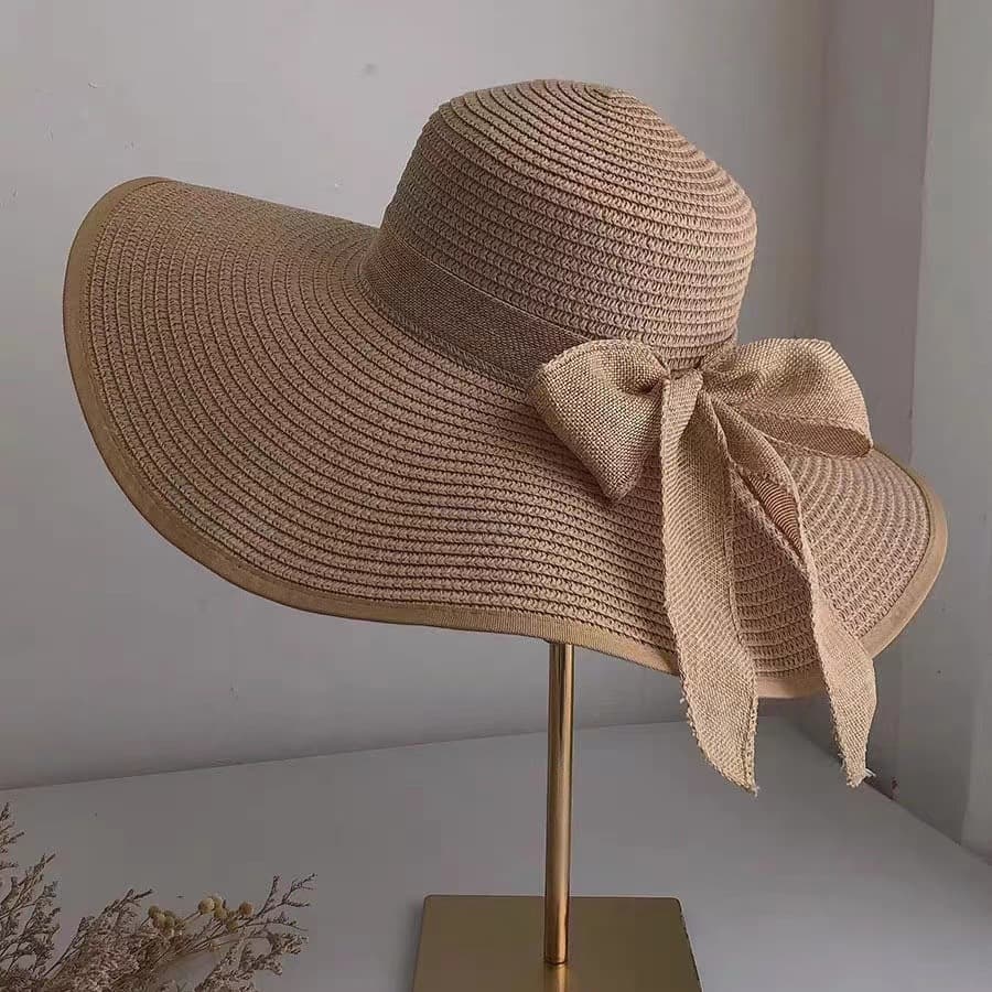 Big summer beach sun hat with bow solar-powered, sun protection 4