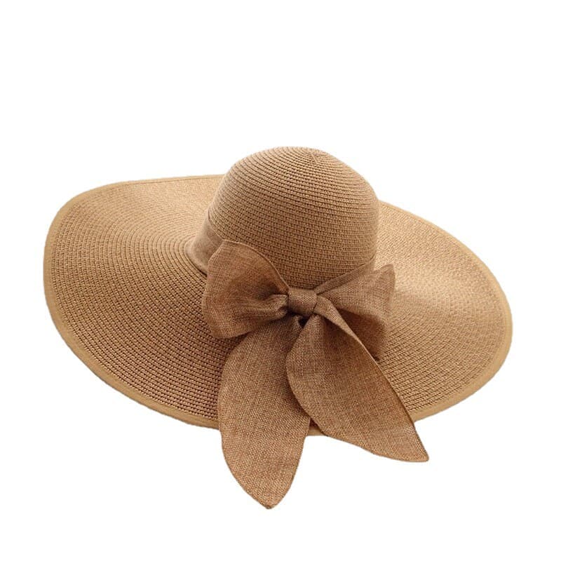 Big summer beach sun hat with bow solar-powered, sun protection 5