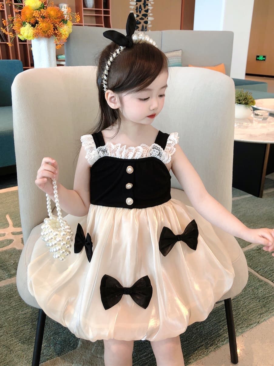 Children's cute dress with bow, western style, internet celebrity, Korean style, children's clothing 1