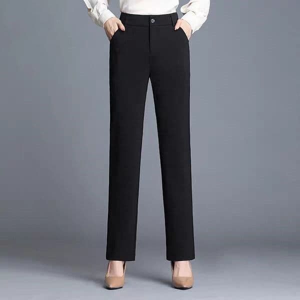 Suit, fitted black professional trousers, high waist, loose straight fit, with short sleeve 3