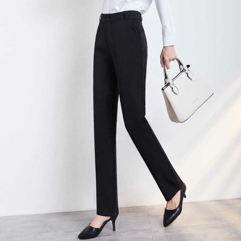 Suit, fitted black professional trousers, high waist, loose straight fit, with short sleeve 4