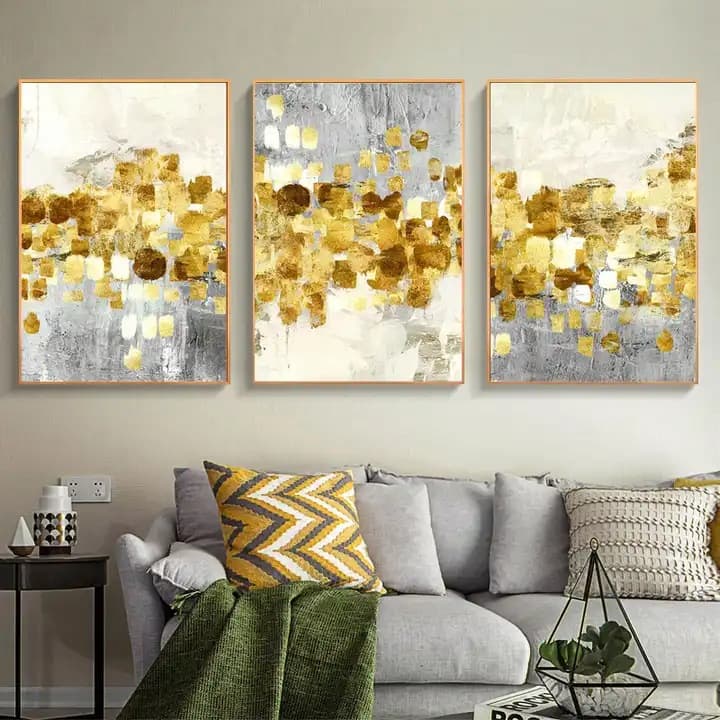 Nordic abstract gold foil canvas painting modern gray gold poster print art picture living room wall decoration 2