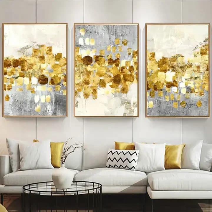 Nordic abstract gold foil canvas painting modern gray gold poster print art picture living room wall decoration 3