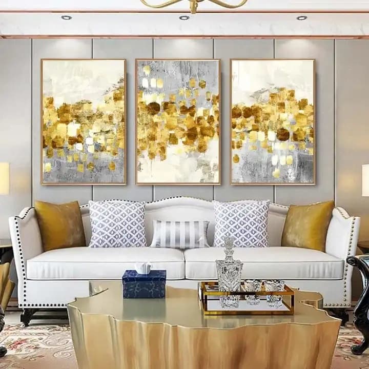 Nordic abstract gold foil canvas painting modern gray gold poster print art picture living room wall decoration 4