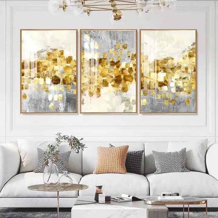 Nordic abstract gold foil canvas painting modern gray gold poster print art picture living room wall decoration