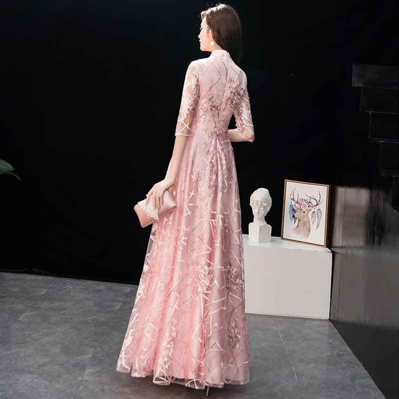 Bridesmaid dress, fuchsia colored long evening dress, simple cut, Chinese style, graduation party 3