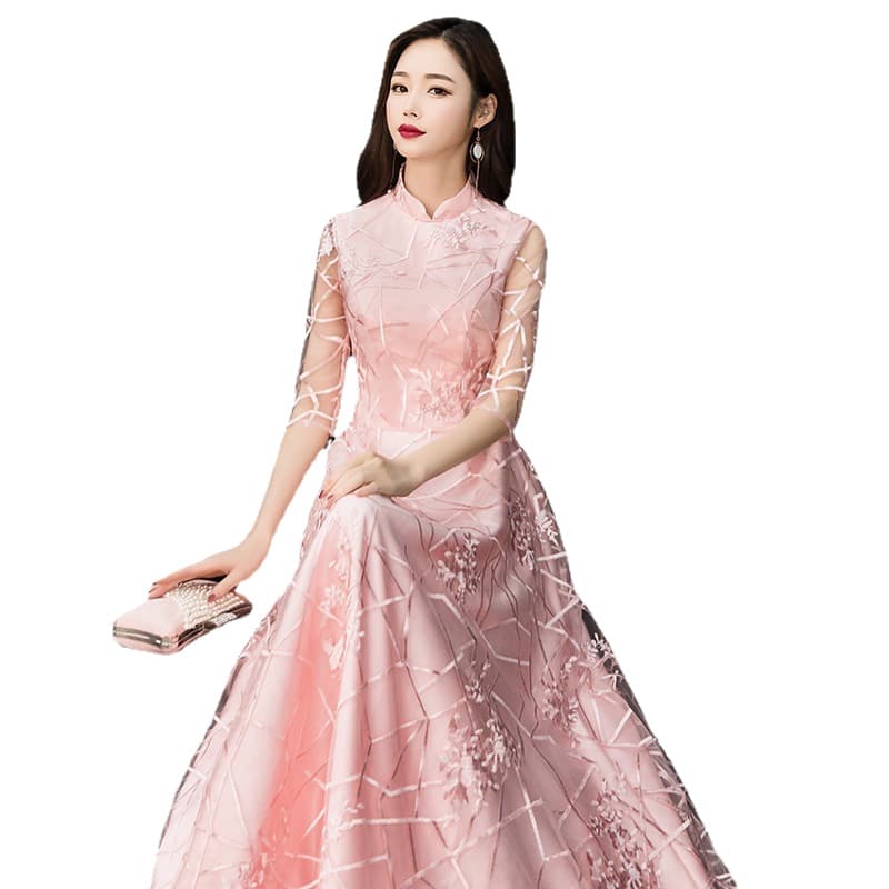 Bridesmaid dress, fuchsia colored long evening dress, simple cut, Chinese style, graduation party 5