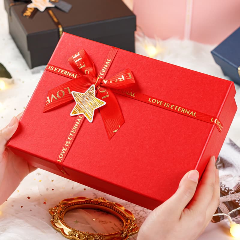 Fuchsia gift box with bow, perfume, scarf, lipstick, (Physicals) 3