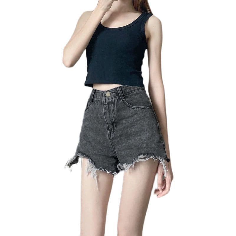 Tide, denim skirt, shorts, summer thin trousers, plus size, high waist, A-line 5