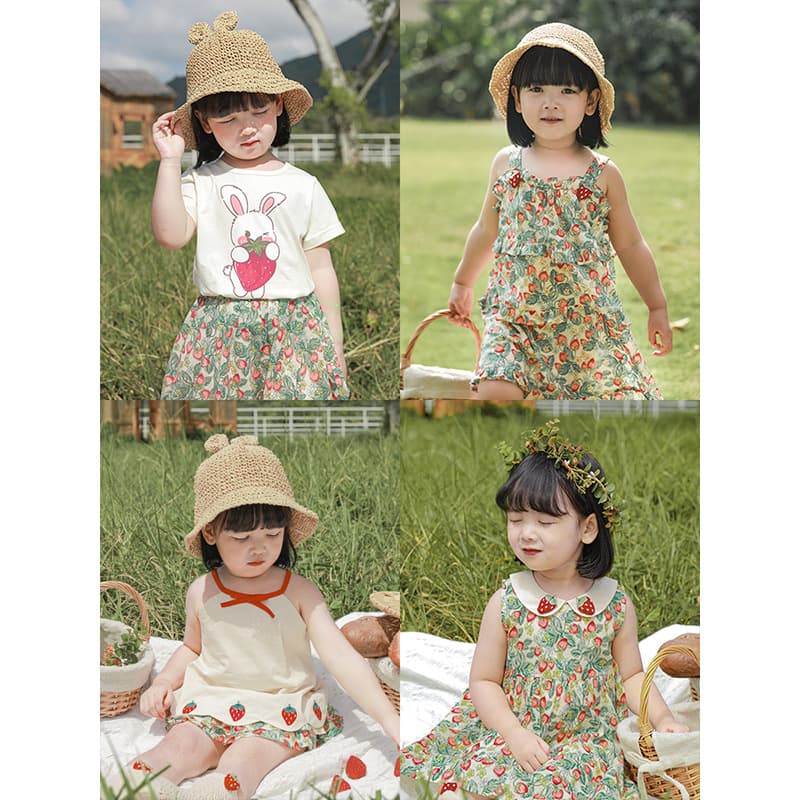 Summer cartoon T-shirt, doll, dress, girl's skirt, set, new collection, floral print 2