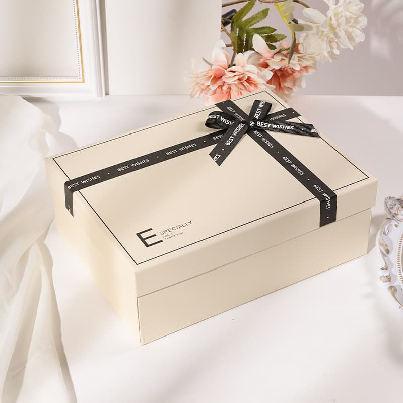 Christmas brand beige gift box with bow, Birthday gift, English 3