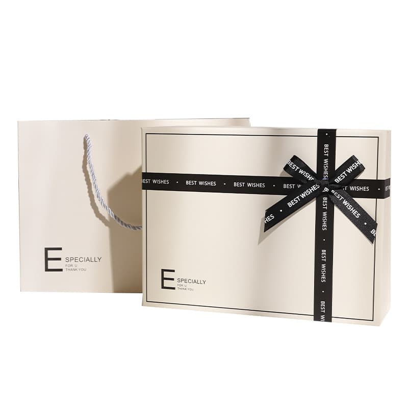Christmas brand beige gift box with bow, Birthday gift, English 5