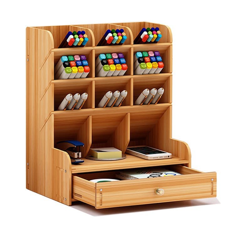 Wooden Nordic storage box desktop marker pen organizer box multi-grid folding office desk box wooden 5