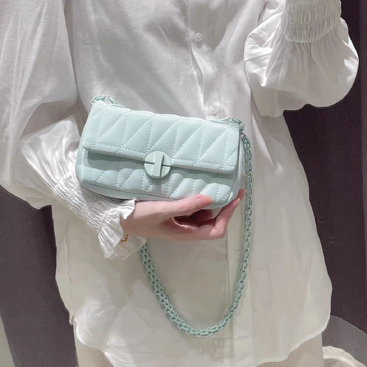 Summer small bag, shoulder bag with diamond pattern, one-shoulder bag, phone bag, high-end 3