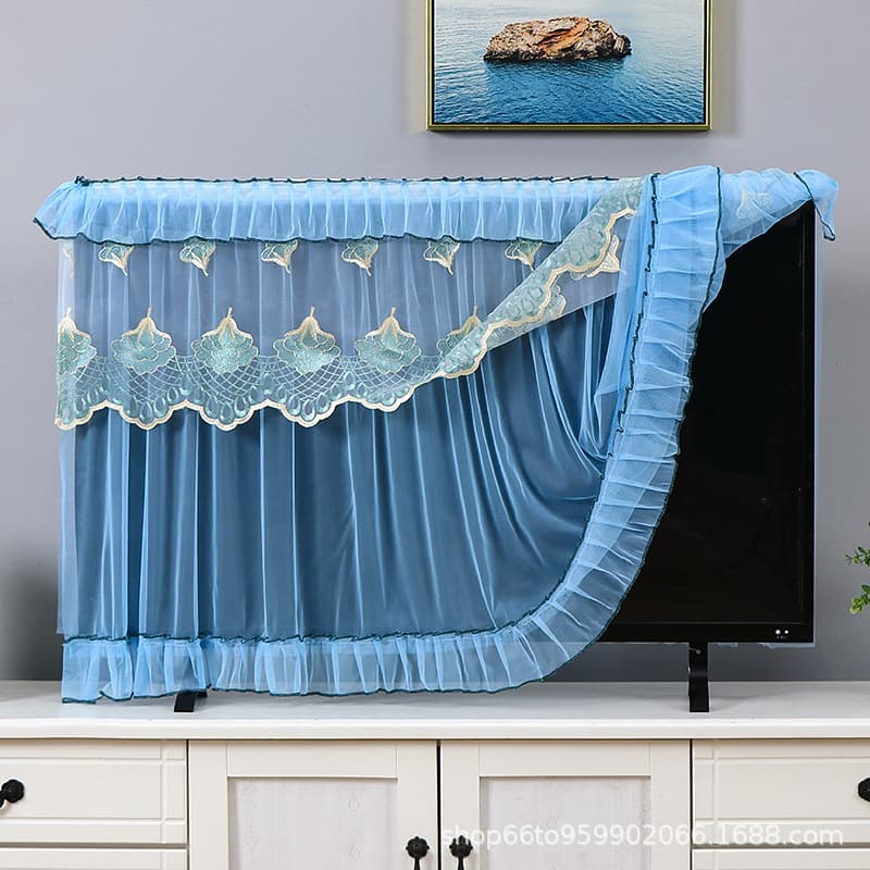 TV cover without removal TV cover dustproof cover lace embroidered LCD desktop hanging TV cover 3