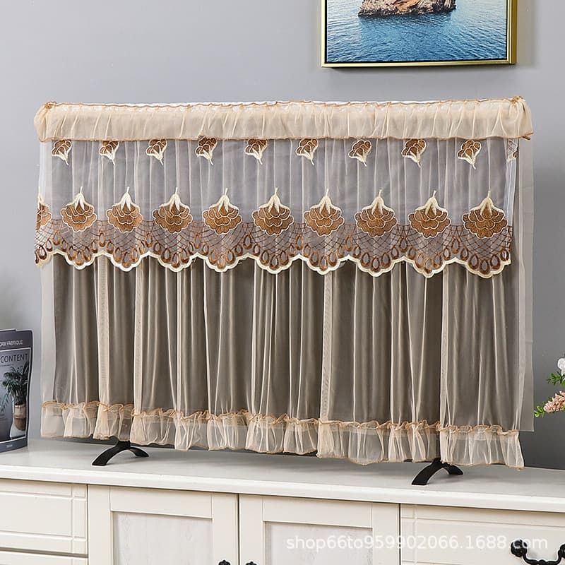 TV cover without removal TV cover dustproof cover lace embroidered LCD desktop hanging TV cover 1