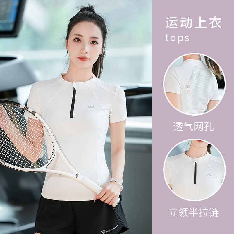 Summer thin yoga clothing with zipper, sports suit for training for gym, with short sleeve, with a zipper, for running 2