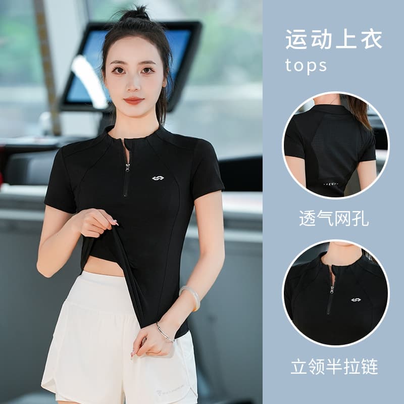 Summer thin yoga clothing with zipper, sports suit for training for gym, with short sleeve, with a zipper, for running 3