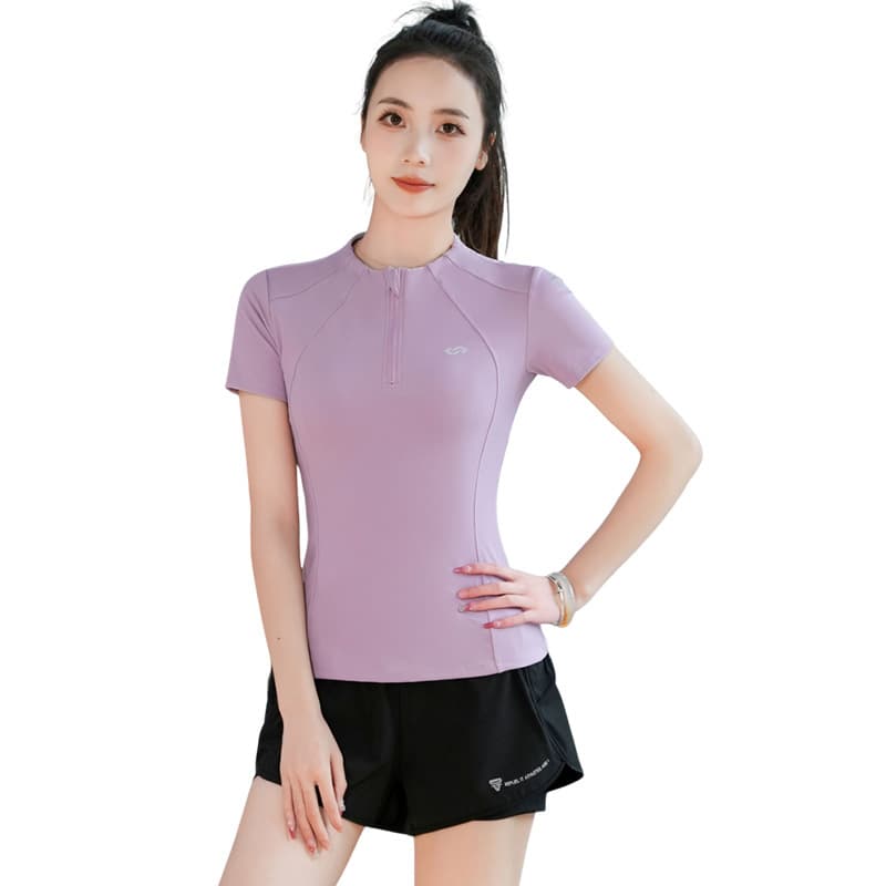Summer thin yoga clothing with zipper, sports suit for training for gym, with short sleeve, with a zipper, for running 5