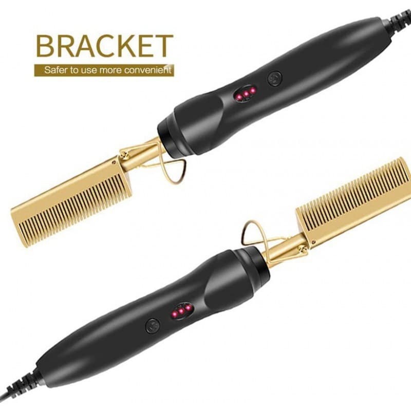 Electric heated copper comb electric hair straightening comb and curling wand two-in-one home straight hair curling iron negative ion hot comb 3