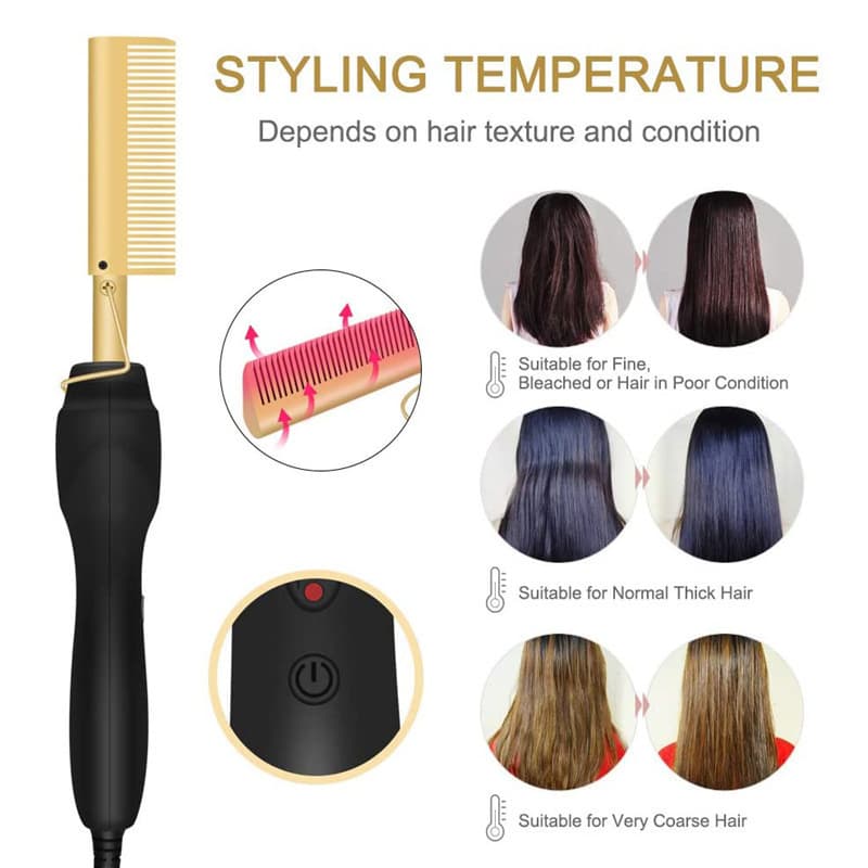 Electric heated copper comb electric hair straightening comb and curling wand two-in-one home straight hair curling iron negative ion hot comb 4