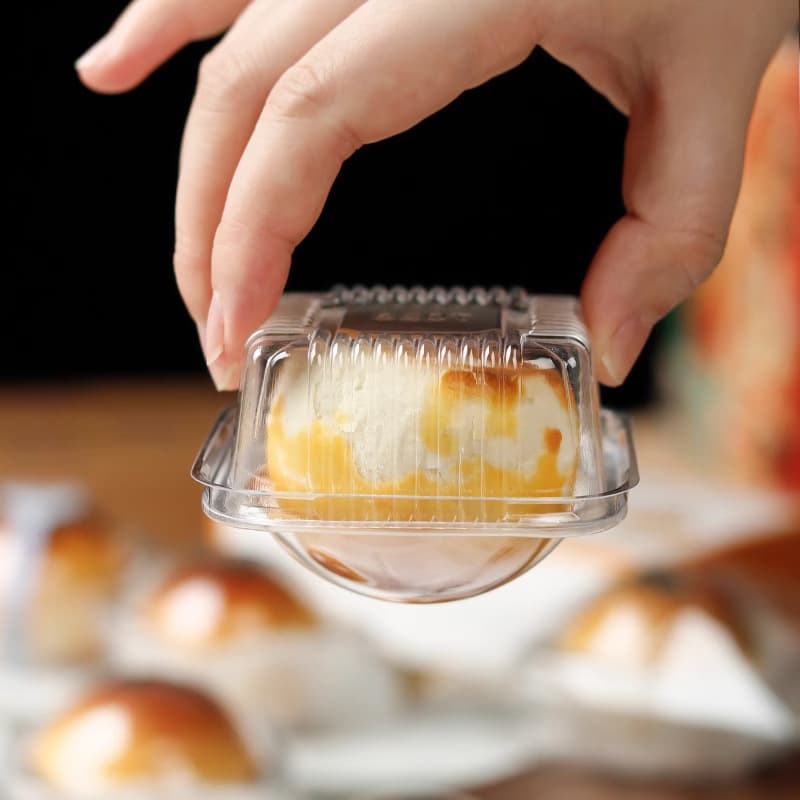 Thickened transparent lid with egg yolk cake bottom support 63g75g80 grams of moon cake fart peach Xuemei coffin cobbly plastic packaging box 4