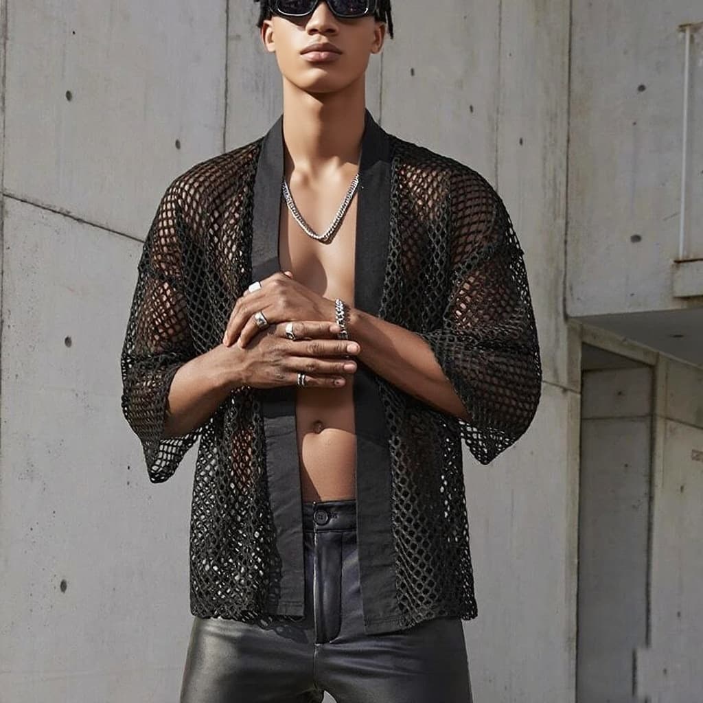 Men's sexy T-shirt, cardigan, fashionable cloak, suit, shirt, European style