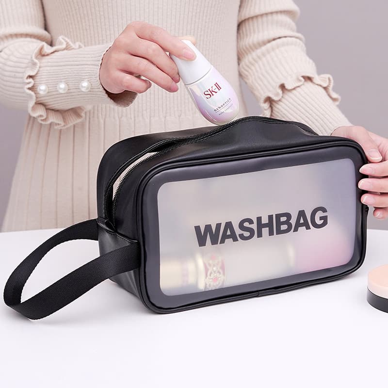 Polyurethane organizer bag, waterproof bag, capacious handheld travel bag, cosmetic bag