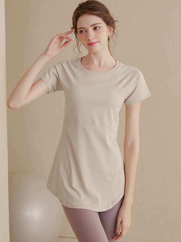 Long yoga clothing, sports summer short sleeve T-shirt for gym, mid-length, for running 2