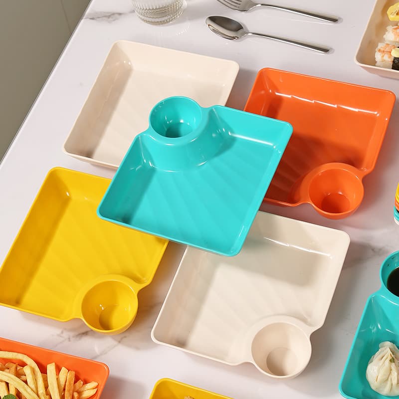 Japanese dumpling plate with vinegar plate creative plastic dinner plate sushi plate home snack plate square snack plate French fries plate 1