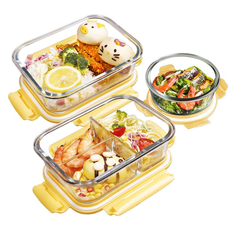 Wholesale high -borosilized with glass fresh bowl -kept bowl microwave oven separated home bento box glass bowl heating lunch box 5